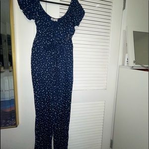 Hollister Navy blue coral jumpsuit sz XL